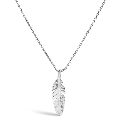 White Gold Diamond Feather Pendant Necklace