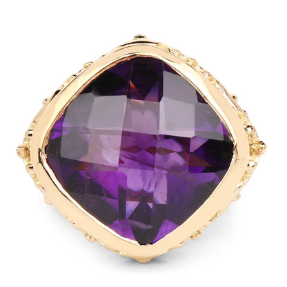 14K Yellow Gold Plated Sterling Silver Amethyst Ring