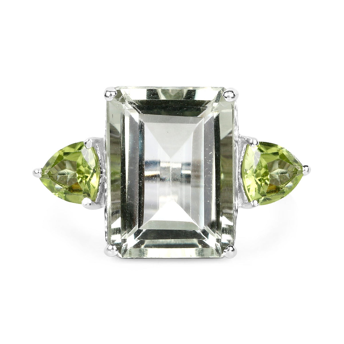 .925 Sterling Silver Green Amethyst and Peridot Ring