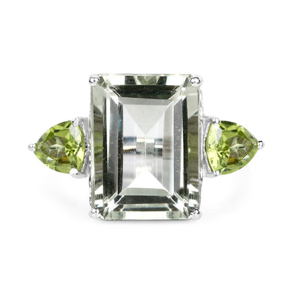 .925 Sterling Silver Green Amethyst and Peridot Ring