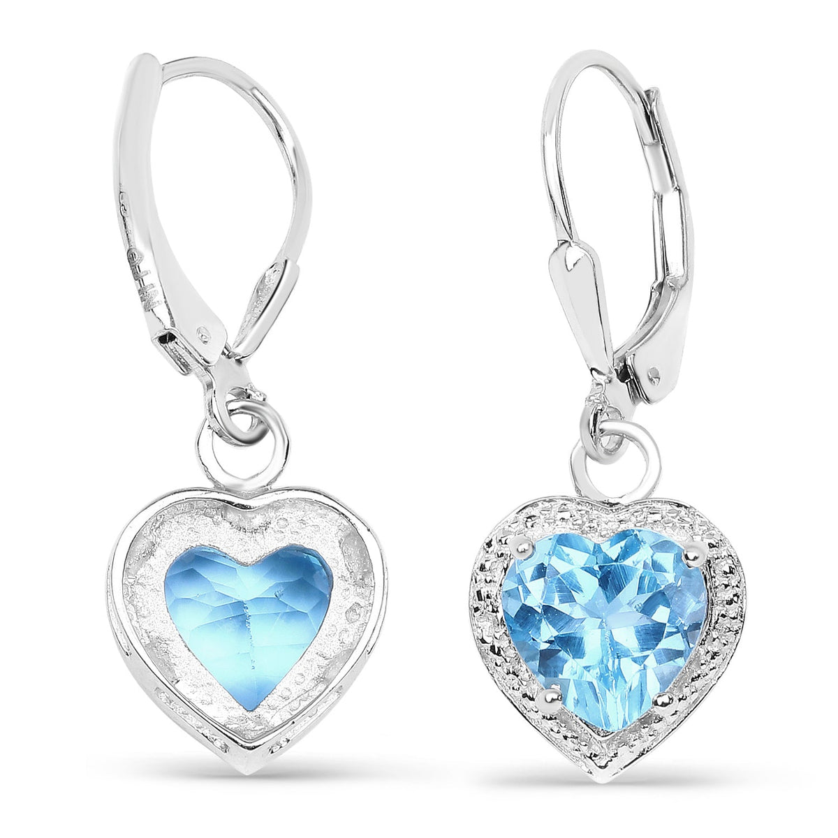 Sterling Silver Swiss Blue Topaz Heart Dangle Earrings