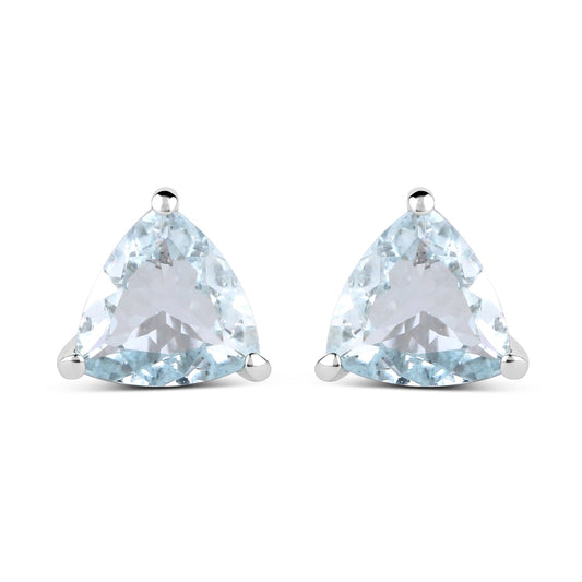 Sterling Silver Aquamarine Trillion Solitaire Stud Earrings