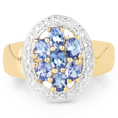 14K Yellow Gold Plated 1.19 Carat Genuine Tanzanite .925 Sterling Silver Ring
