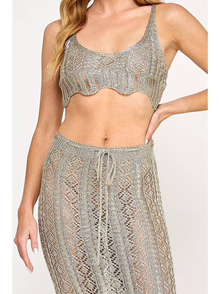 Metallic Knit Top and Maxi Skirt Cover-Up Set