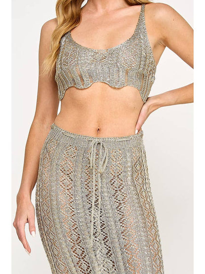 Metallic Knit Top and Maxi Skirt Cover-Up Set