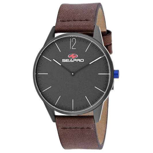 Seapro Black Hole Men's Black Dial Leather Strap Watch