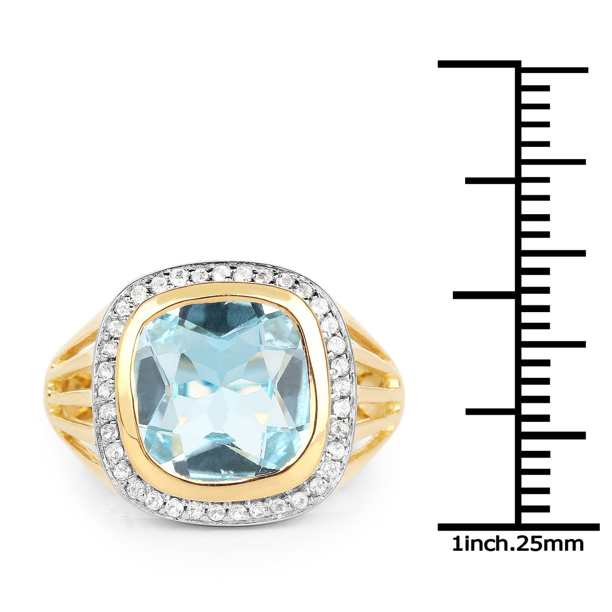 14K Yellow Gold Plated Sterling Silver Blue Topaz and White Topaz Ring