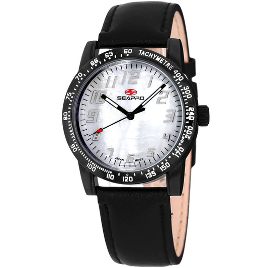 Seapro Bold Black Leather Watch