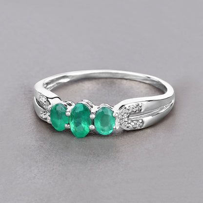 14K White Gold Zambian Emerald and Diamond Ring