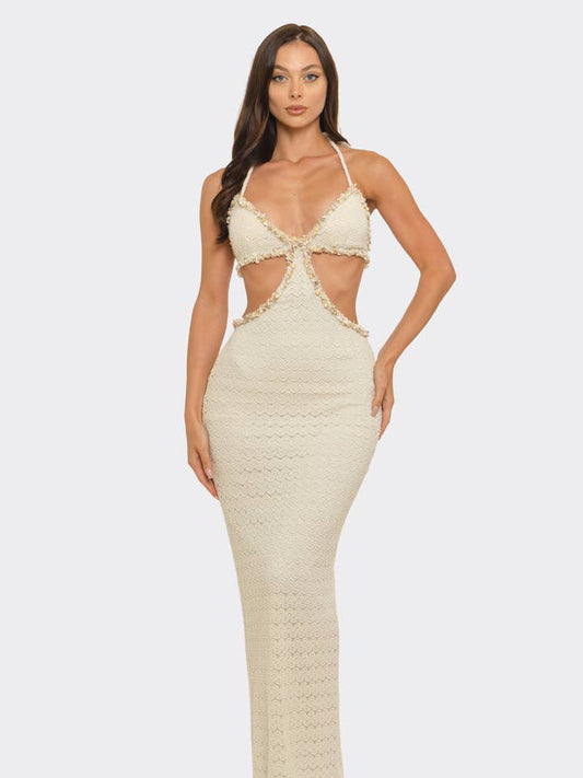 Side Cut Out Waist & Lace-Up Design Casual Maxi