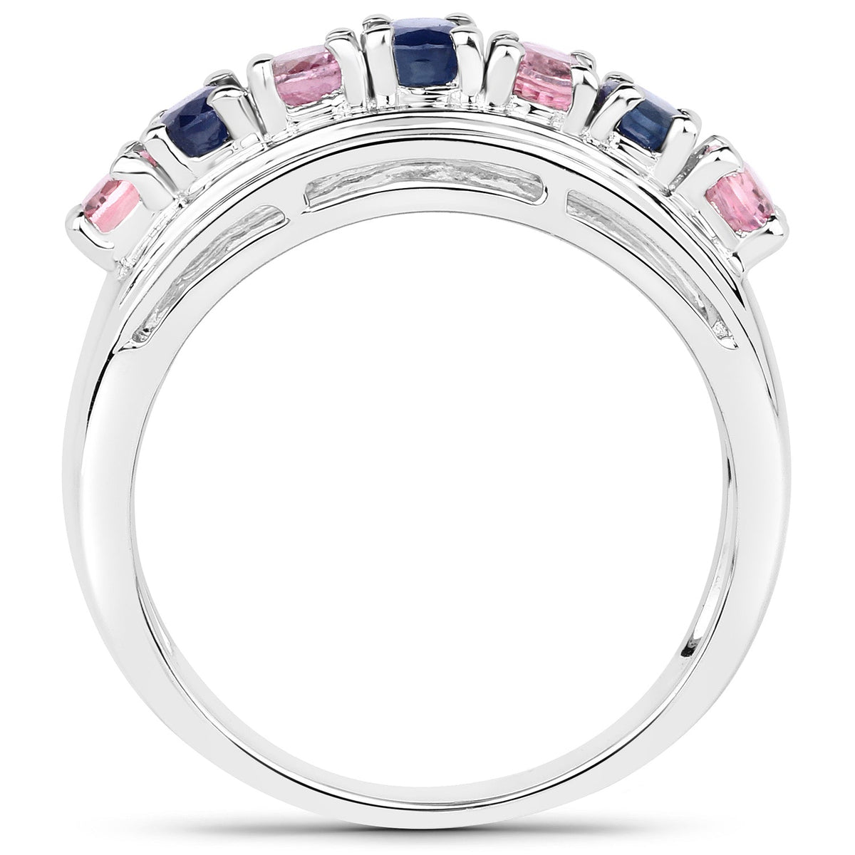 Sterling Silver Pink and Blue Sapphire Cocktail Ring