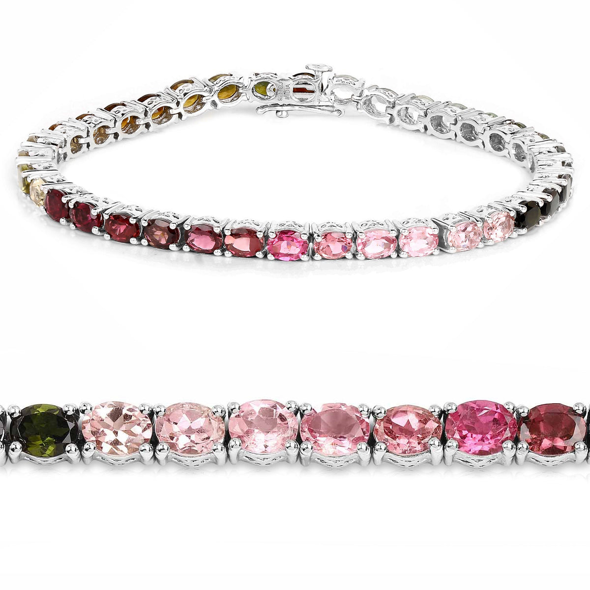 .925 Sterling Silver Pink, Green, and Brown Tourmaline Bracelet