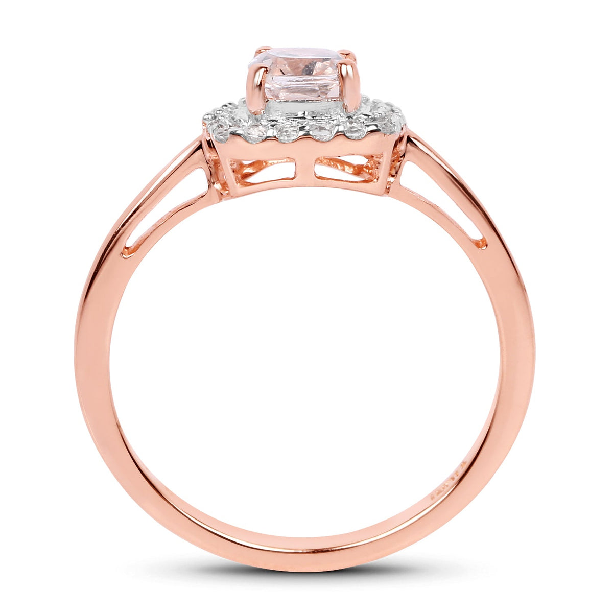 14K Rose Gold Plated Sterling Silver Morganite and White Topaz Ring