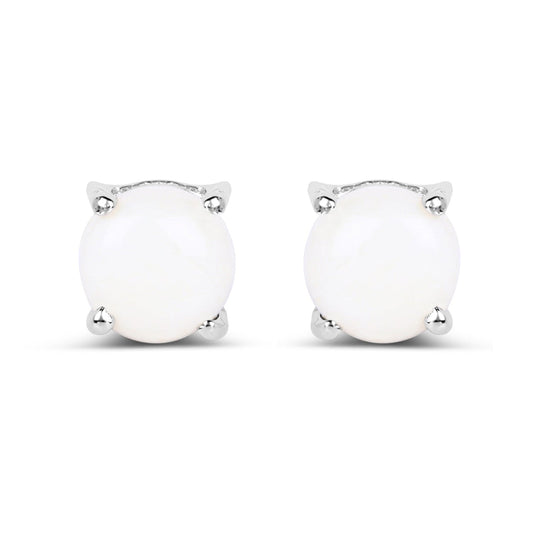 Sterling Silver Opal Solitaire Stud Earrings