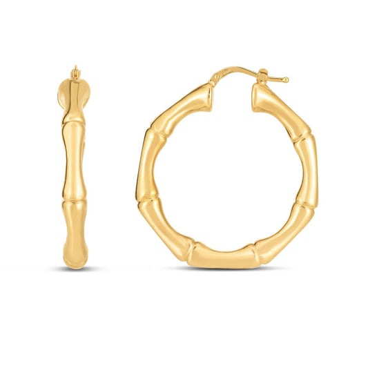 14K Yellow Gold Bamboo Hoop Earrings