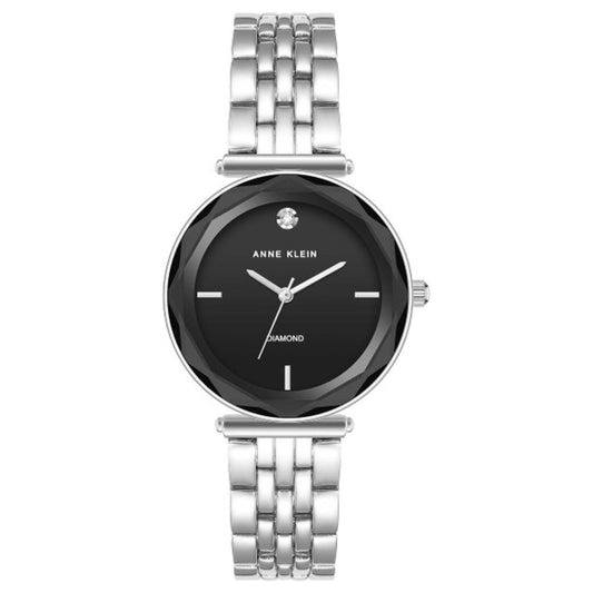 Stainless Steel Black Dial Round Watch