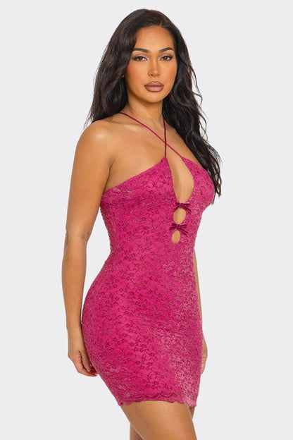 Amore Cutout Bow Strappy Mini Dress | Flirty Chic Clubwear Party Dress