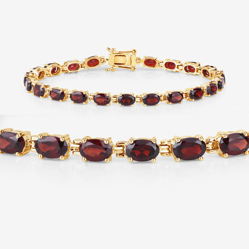 14K Yellow Gold Plated Sterling Silver Garnet Tennis Bracelet