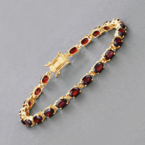14K Yellow Gold Plated Sterling Silver Garnet Tennis Bracelet