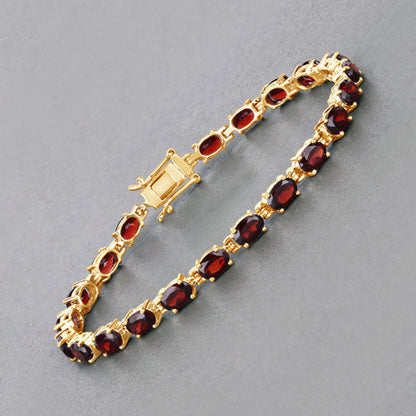 14K Yellow Gold Plated Sterling Silver Garnet Tennis Bracelet