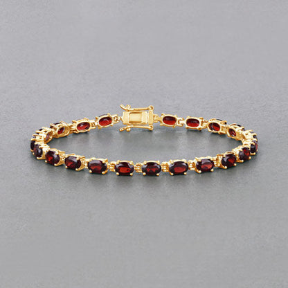 14K Yellow Gold Plated Sterling Silver Garnet Tennis Bracelet