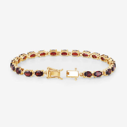 14K Yellow Gold Plated Sterling Silver Garnet Tennis Bracelet