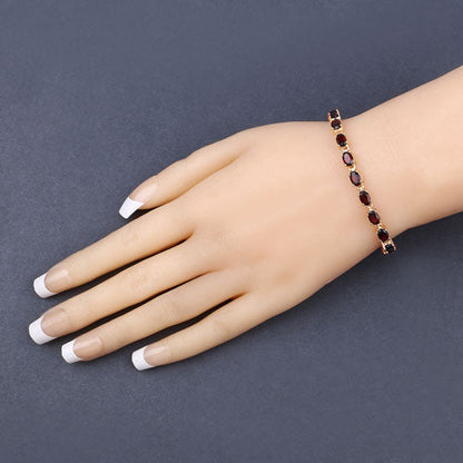 14K Yellow Gold Plated Sterling Silver Garnet Tennis Bracelet