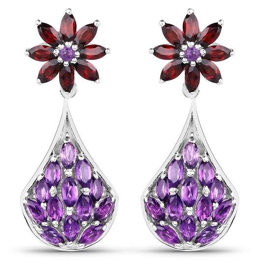 Sterling Silver Amethyst and Garnet Dangle Earrings