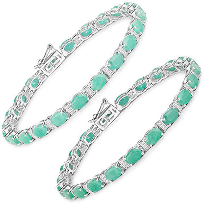 .925 Sterling Silver Emerald and White Topaz Bracelet