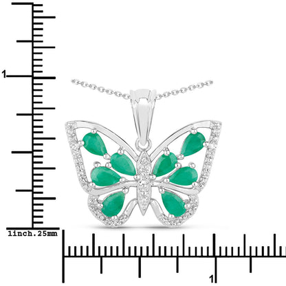 Sterling Silver Emerald and White Zircon Butterfly Pendant