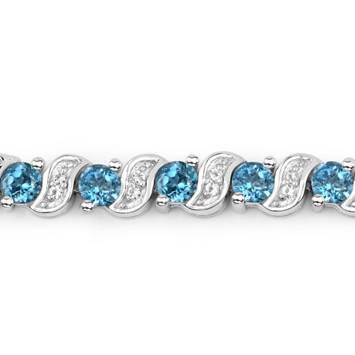 Sterling Silver London Blue Topaz and White Topaz Bolo Bracelet
