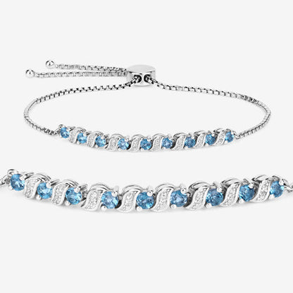 Sterling Silver London Blue Topaz and White Topaz Bolo Bracelet