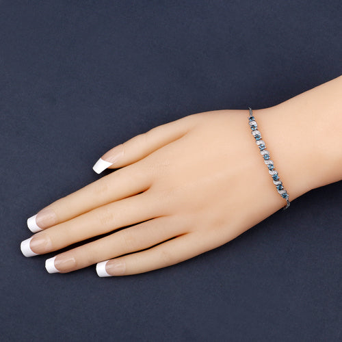 Sterling Silver London Blue Topaz and White Topaz Bolo Bracelet