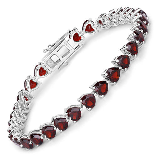 Sterling Silver Garnet Heart Tennis Bracelet