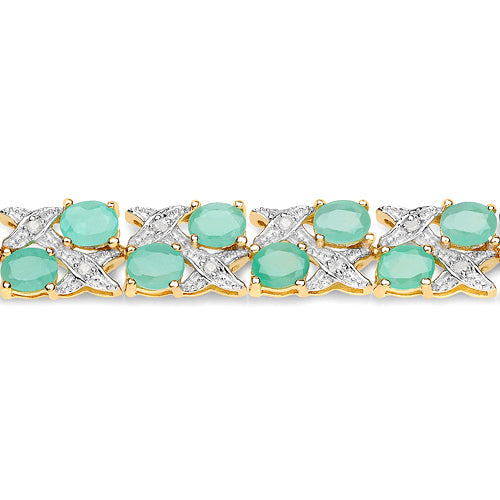 14K Yellow Gold Plated Sterling Silver Emerald and Diamond Crossover Bracelet
