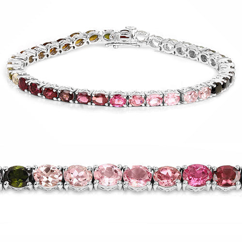.925 Sterling Silver Pink, Green, and Brown Tourmaline Bracelet
