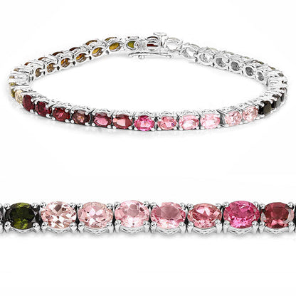 .925 Sterling Silver Pink, Green, and Brown Tourmaline Bracelet