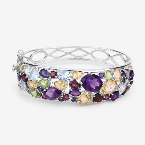 Sterling Silver Multi-Stone Bangle Bracelet
