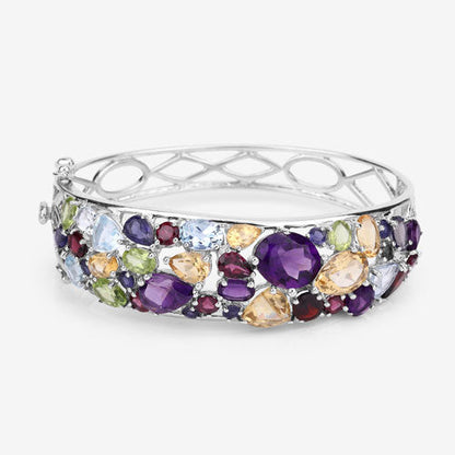 Sterling Silver Multi-Stone Bangle Bracelet