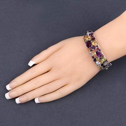 Sterling Silver Multi-Stone Bangle Bracelet