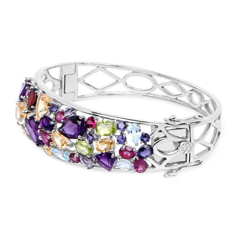 Sterling Silver Multi-Stone Bangle Bracelet