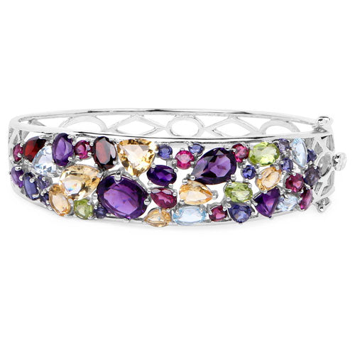 Sterling Silver Multi-Stone Bangle Bracelet