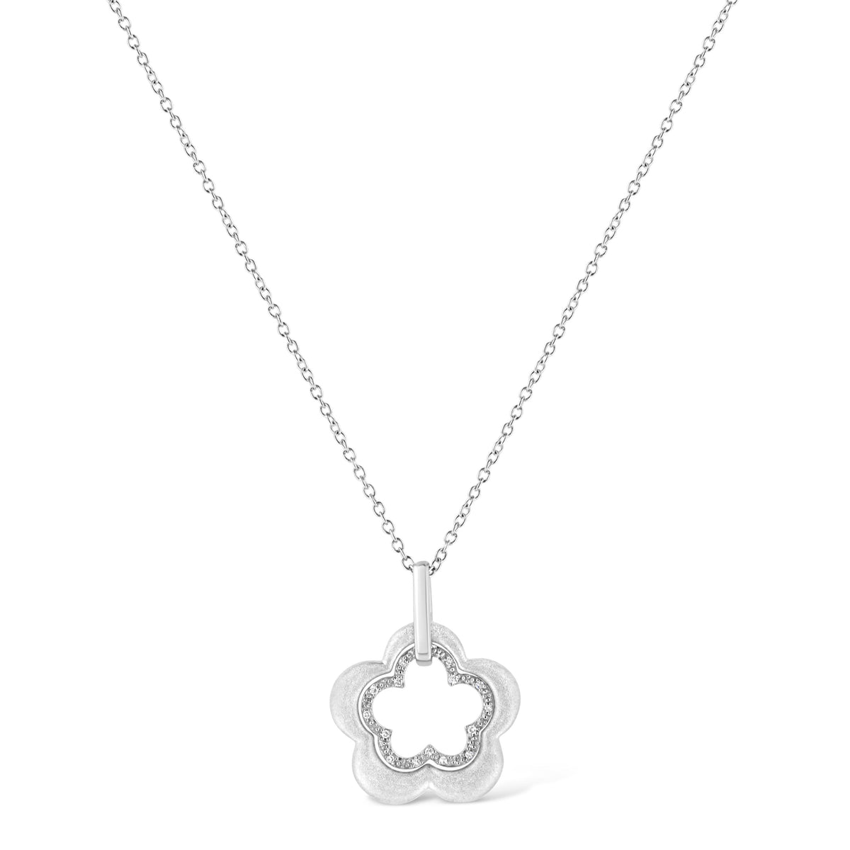Sterling Silver Diamond Double Flower Pendant Necklace