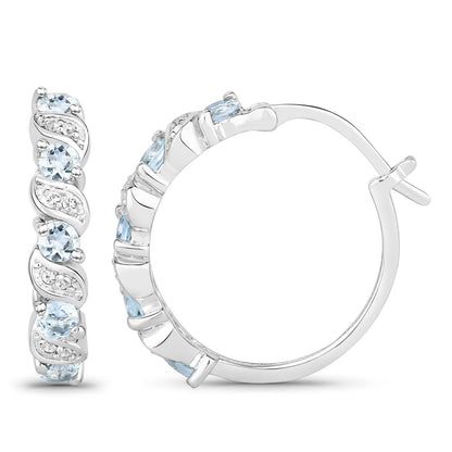 1.08 Carat Genuine Aquamarine and White Topaz .925 Sterling Silver Earrings