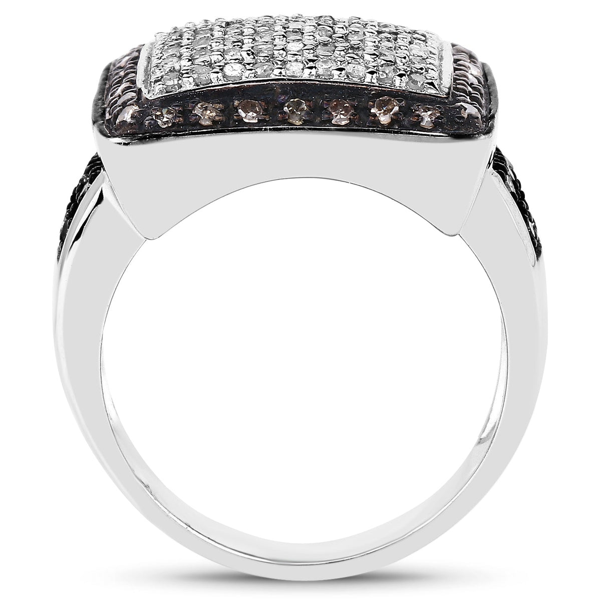 .925 Sterling Silver Champagne and White Diamond Cluster Ring