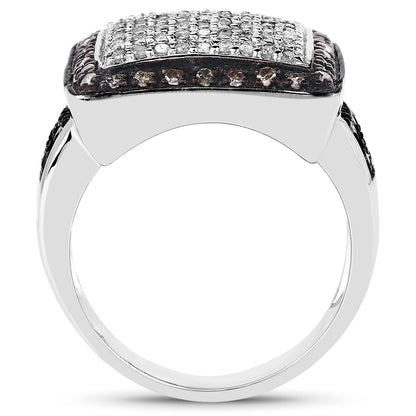 .925 Sterling Silver Champagne and White Diamond Cluster Ring