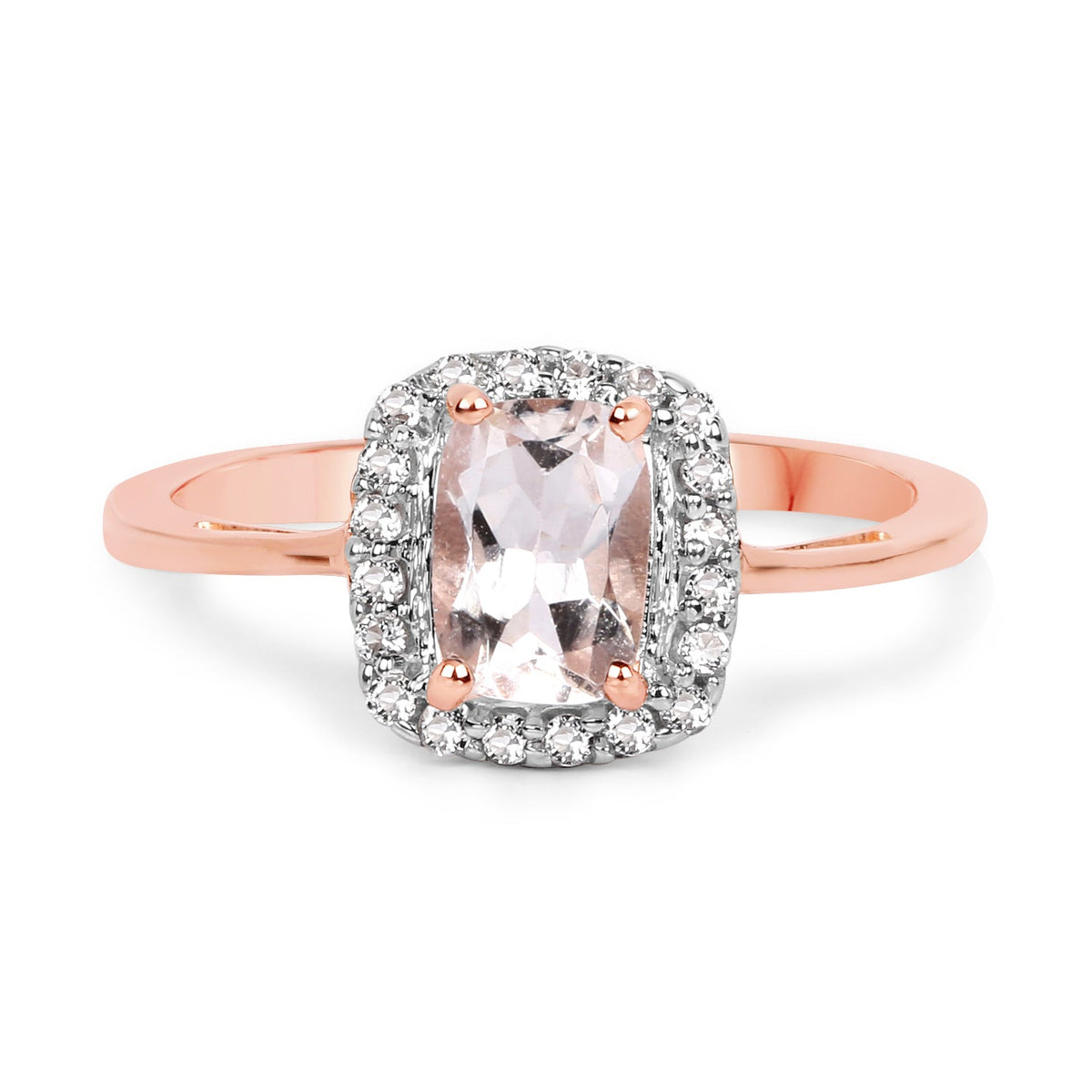 14K Rose Gold Plated Sterling Silver Morganite and White Topaz Ring
