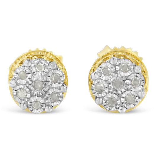 10K Yellow Gold over Sterling Silver Diamond Floral Cluster Stud Earrings
