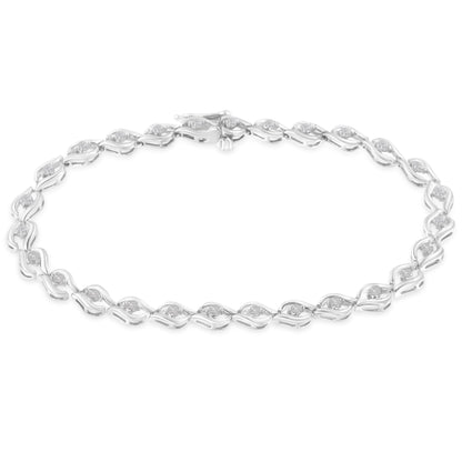 Sterling Silver 1/2 Cttw Rose Cut Diamond Almond Link Tennis Bracelet
