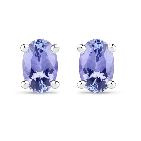 Sterling Silver Tanzanite Oval Solitaire Stud Earrings